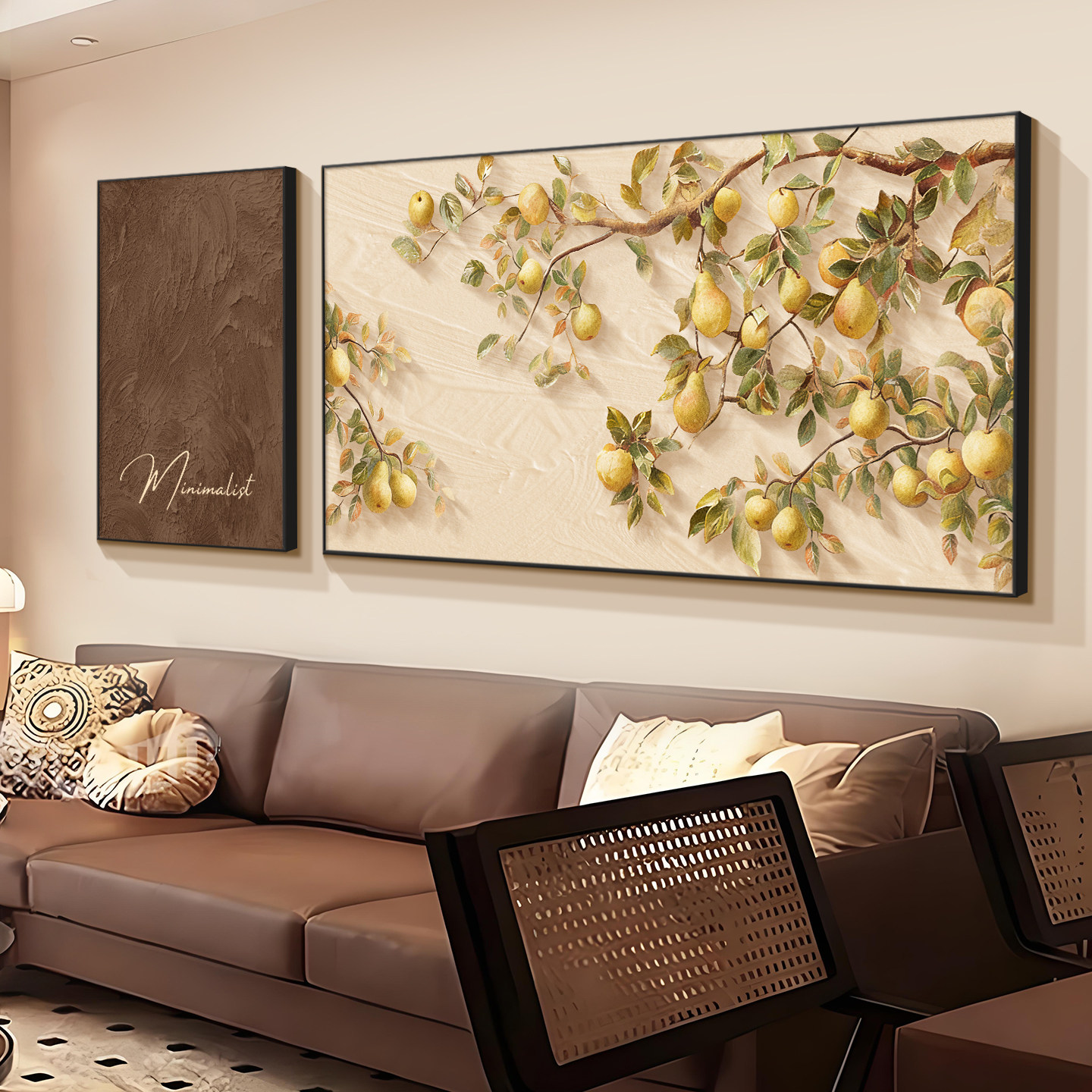 中古风客厅装饰画柿柿如意2026新款沙发背景墙挂画高级感抽象壁画