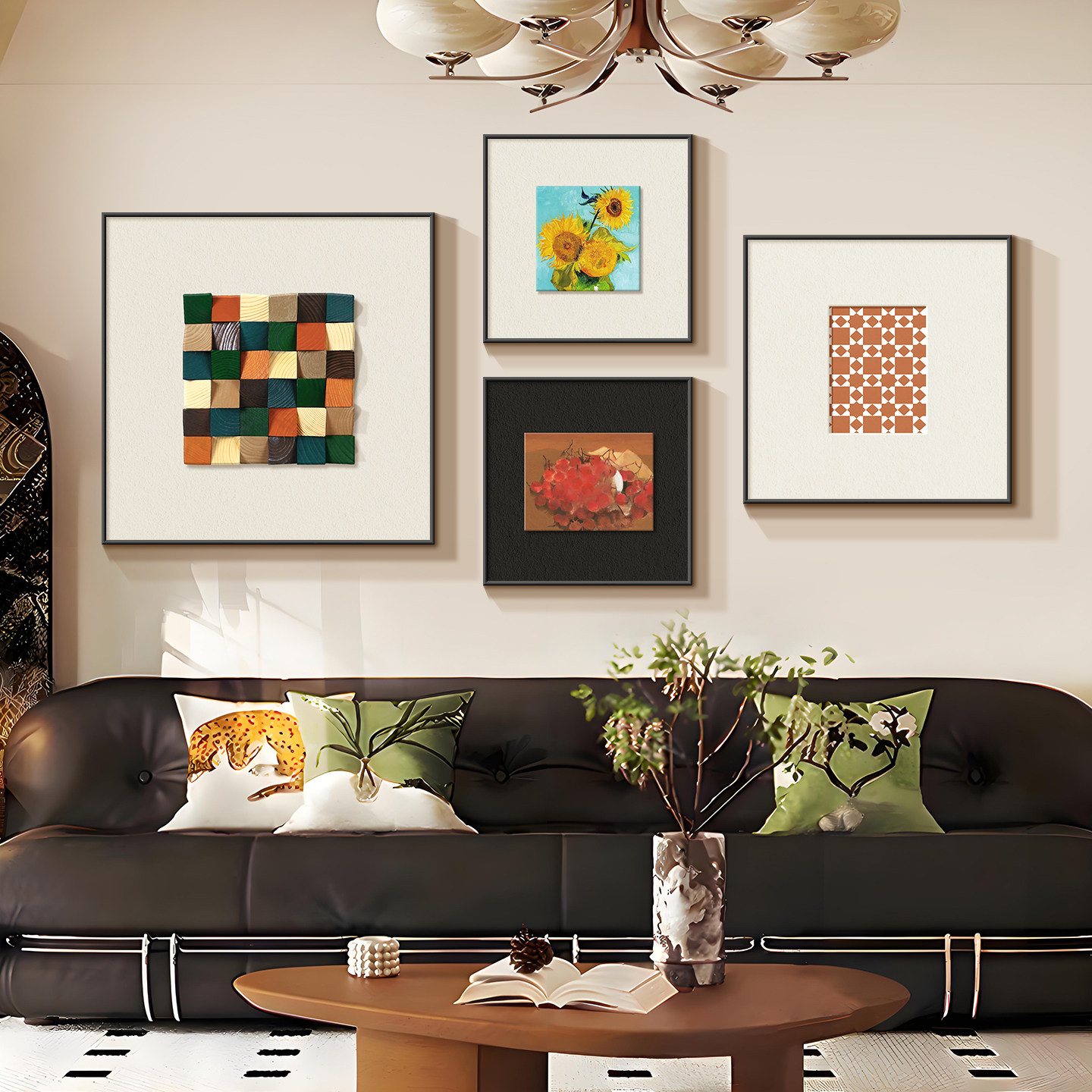 中古风实木立体轻奢高级感沙发背景墙挂画2026新款壁画客厅装饰画