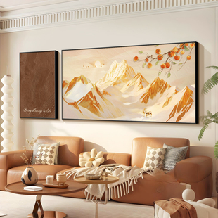 日照金山中古风客厅装饰画复古沙发背景墙挂画高级感餐厅组合壁画