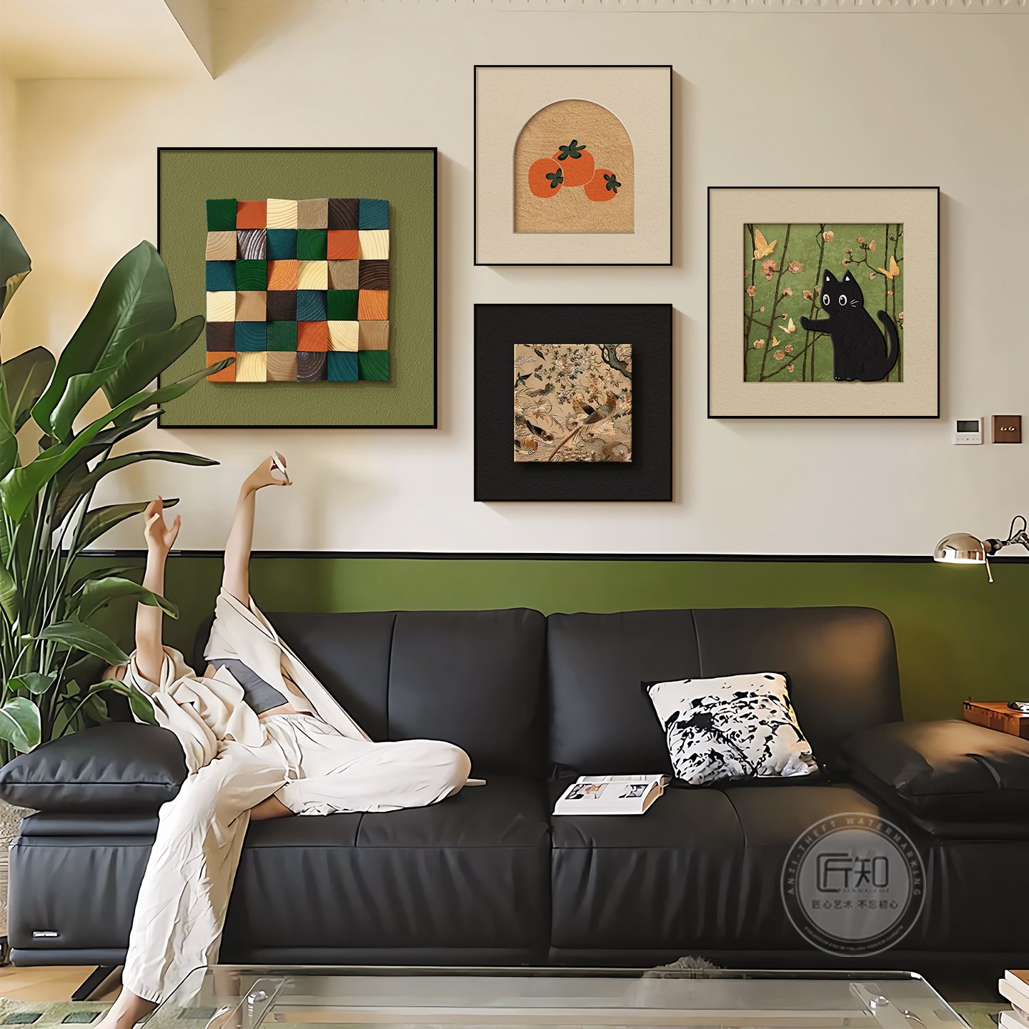 中古风客厅沙发背景墙装饰画2026新款立体双层轻奢高级感挂画壁画