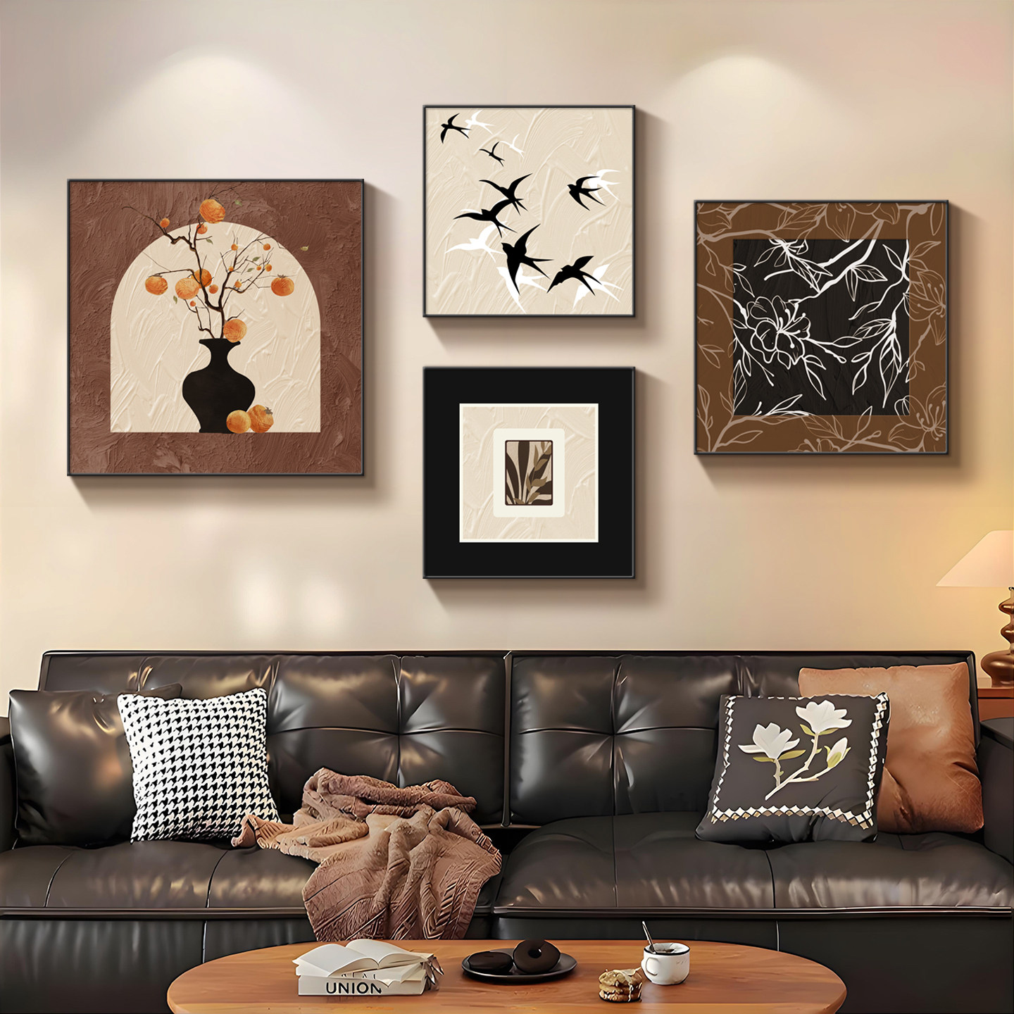 中古风客厅挂画2026新款沙发背景墙装饰画抽象轻奢高级感餐厅壁画