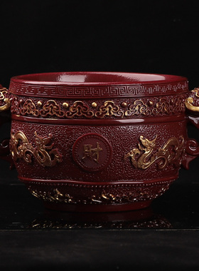 朱砂大口径聚宝盆天然紫金砂摆件