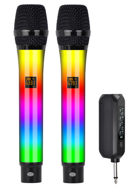 恩平K歌麦克风RGB炫彩氛围灯一拖二无线话筒舞台表演手持麦克风