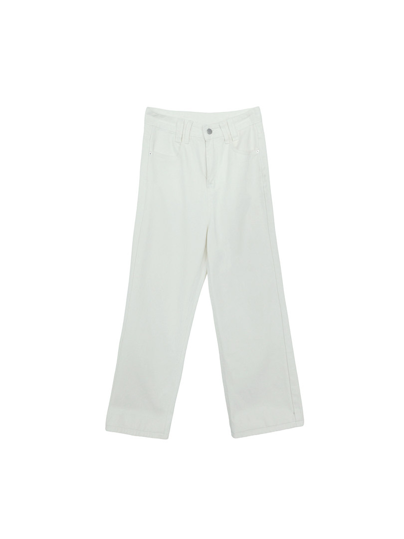 White straight-leg pants laid flat on a white background