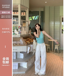 子 佐佐家小个子街头抽绳休闲高腰工装 裤 夏季 女宽松显瘦直筒阔腿裤