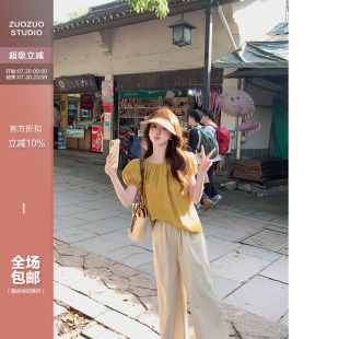 宽松圆领短袖 佐佐家小个子 女夏季 韩系简约泡泡袖 上衣 休闲小衫