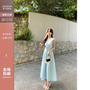 佐佐家小个子蓝色无袖 女显瘦a字中长裙子 吊带背心修身 连衣裙夏季