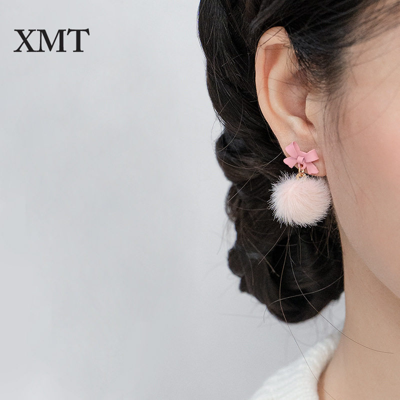 温柔粉色蝴蝶结毛球耳环可爱毛绒纯银耳钉无耳洞耳夹耳饰,饰品/流行首饰/时尚饰品新,耳钉,淘宝优惠券,粉丝福利购,淘宝优惠卷