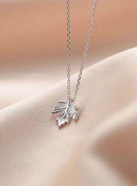 s999纯银枫叶项链简约清新森系学生锁骨链女冷淡风ins2024新款潮