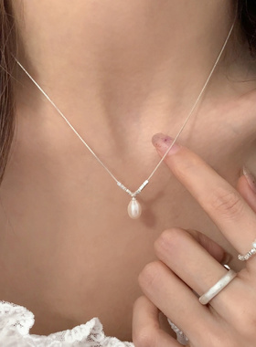 S925纯银碎银珍珠项链女小众高级