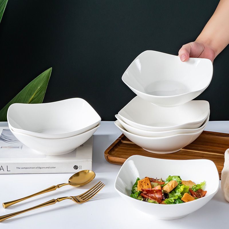 北欧ins风四角盘子创意菜盘简约陶瓷翘脚碗网红凉菜汤碗沙拉碗盘