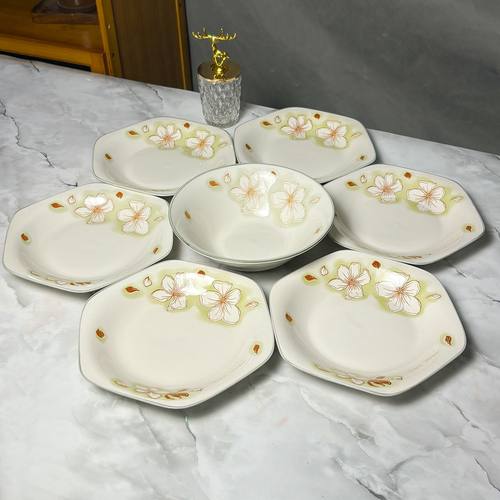 黄金叶套装陶瓷高颜值家用六角拼盘岁月静好盘子釉下彩组合碗碟