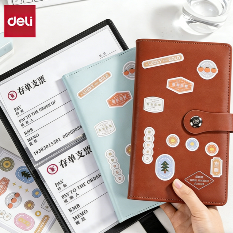 得力（deli）存单收纳夹票据收纳册存单收纳本收集册多功能票据夹存折现金支票夹报销单册子皮面大容量卡包