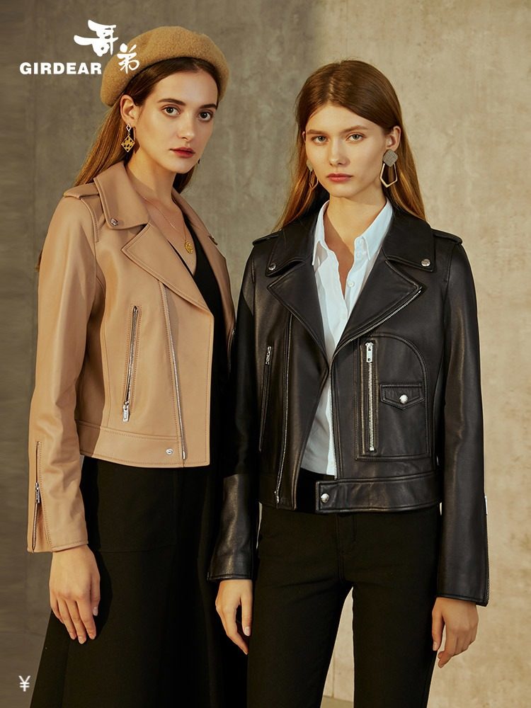 Brother 2021 new spring and summer leather motorcycle tide short sheepskin jacket jacket women A400158