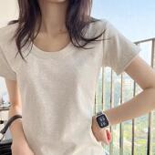 基础款 短款 休闲正肩短袖 显瘦上衣内搭打底衫 小个子 T恤女修身 夏季