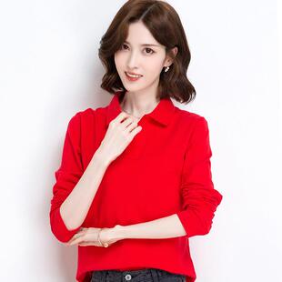 polo衫女长袖秋季纯棉有翻领t恤定制印logo工作服休闲文化衫上衣