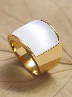 猫眼石戒指男士欧美时尚钛钢