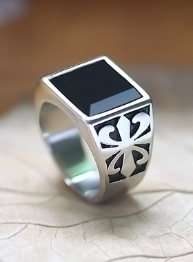 十字船锚个性欧美钛钢戒指男士