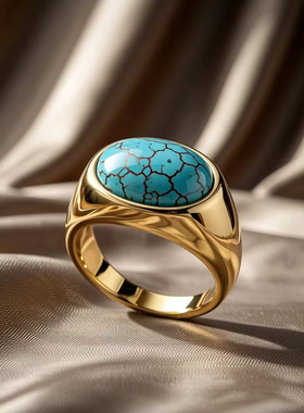 大气欧美绿松石男士钛钢戒指