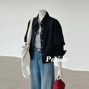 pandr简约慵懒小个子休闲衬衫外套女春秋百搭宽松短款上衣厚开衫