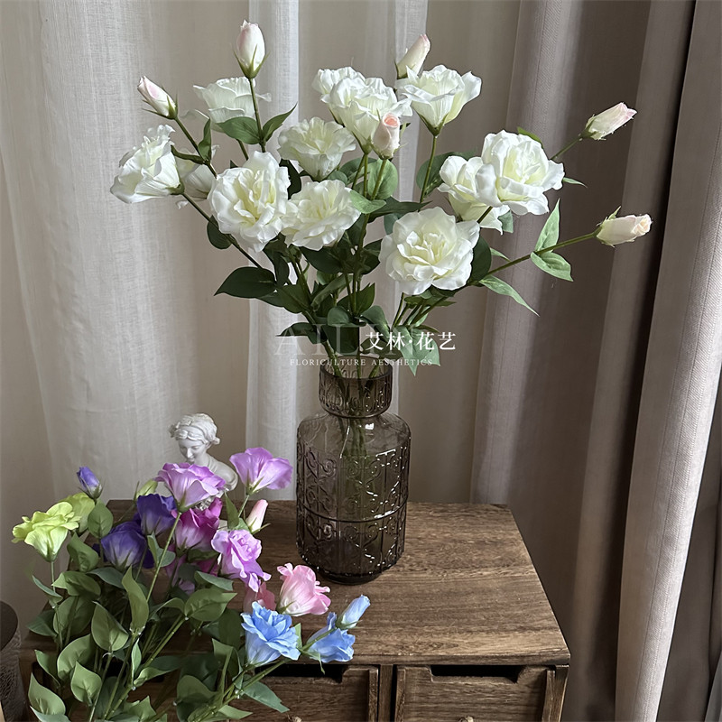 3头奶油桔梗 仿真花婚庆装饰家居仿真花摆件假花装饰花洋桔梗花