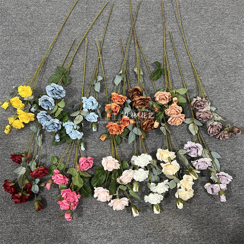 新6头情人玫瑰 婚庆款仿真花插花地排墙面装饰背景拍摄道具外贸花