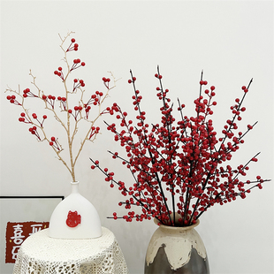 粗杆胶北美冬青仿真红果发财果圣诞浆果装饰过年插花假花客厅摆件