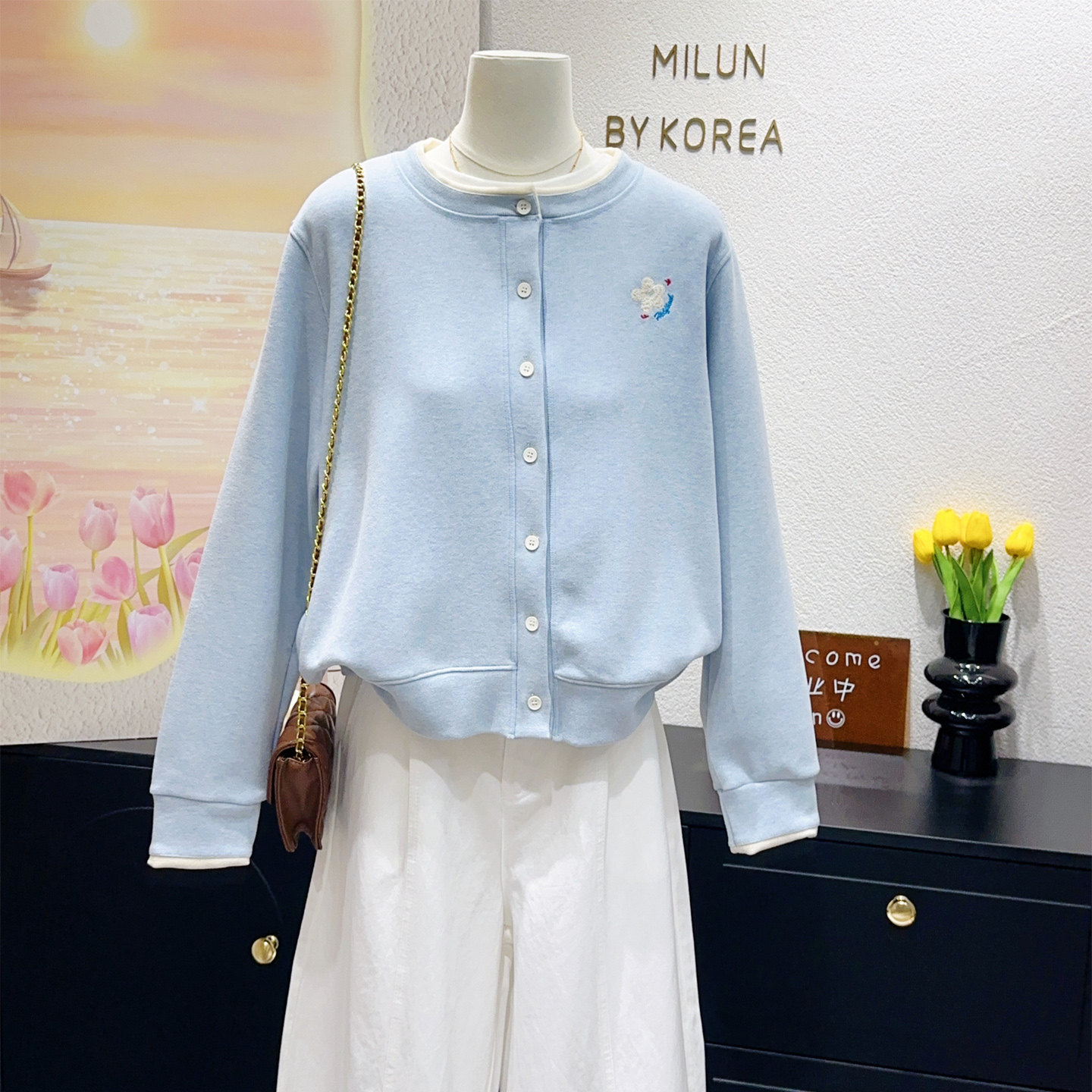 春天的风很甜~通勤出游都适合温柔蓝色外套甜美糯米绒上衣2026