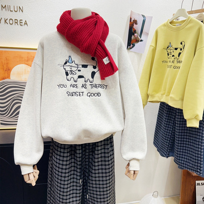 日系文艺甜美休闲加绒卫衣内搭