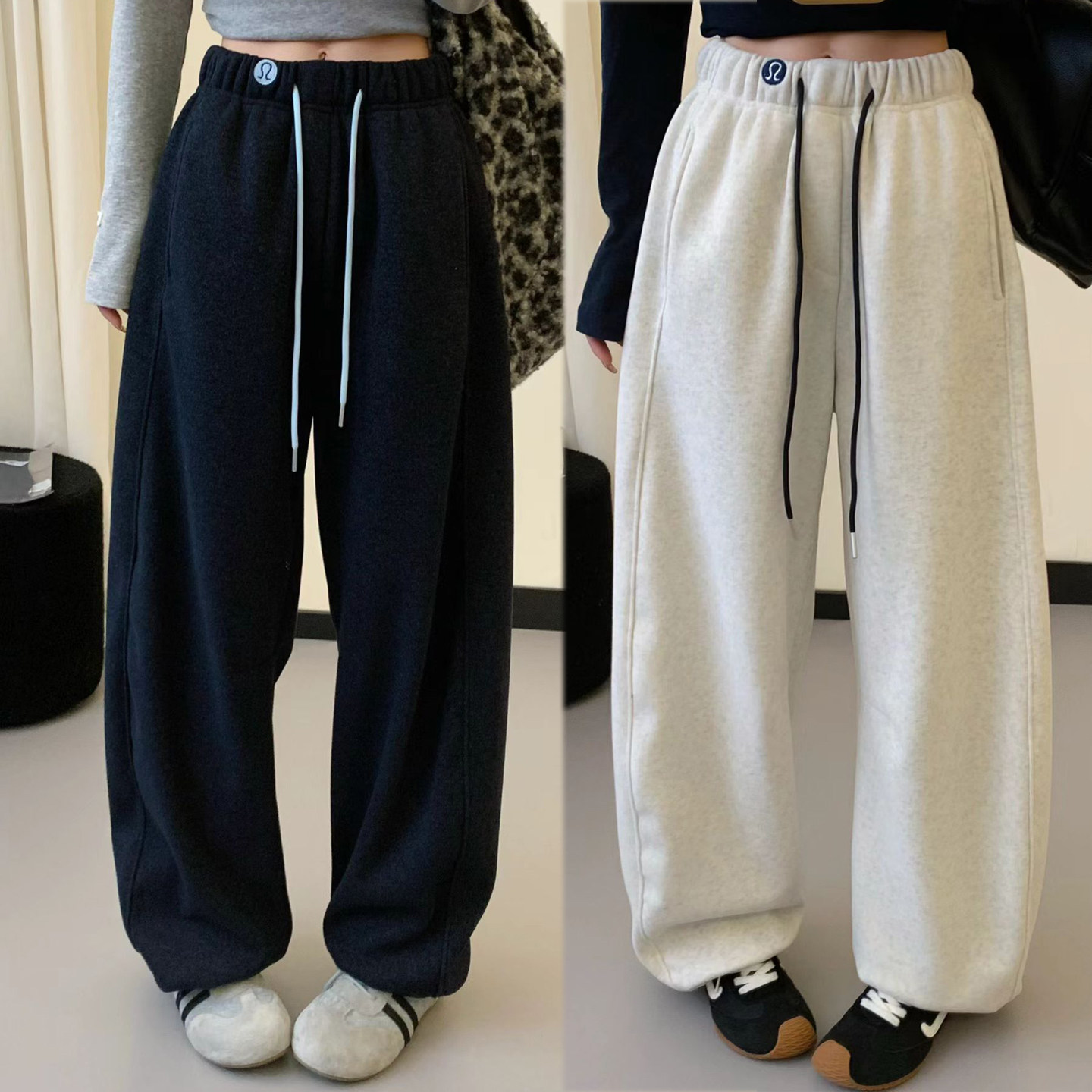 裤型巨显瘦~高品质毛呢感弯刀休闲裤女加绒厚阔腿直筒卫裤大码,女装/女士精品,卫裤,淘宝优惠券,粉丝福利购,淘宝优惠卷