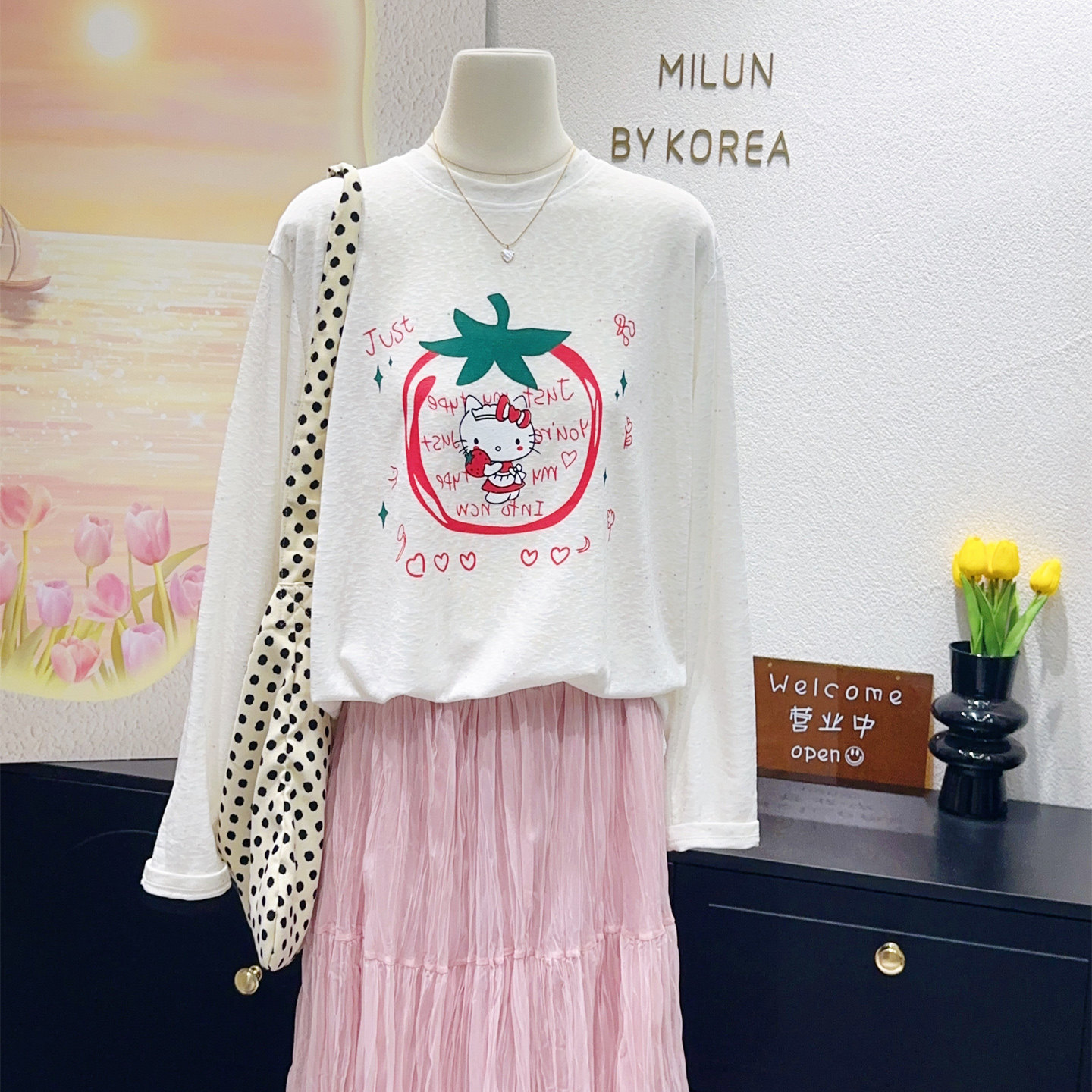 轻薄天丝莱赛尔~韩国东大门夏季减龄甜美KT猫长袖T恤防晒罩衫大码