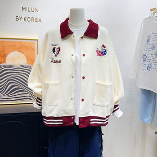 复古美式棒球服~设计感高品质原宿风夹克外套翻领卫衣宽松大码潮