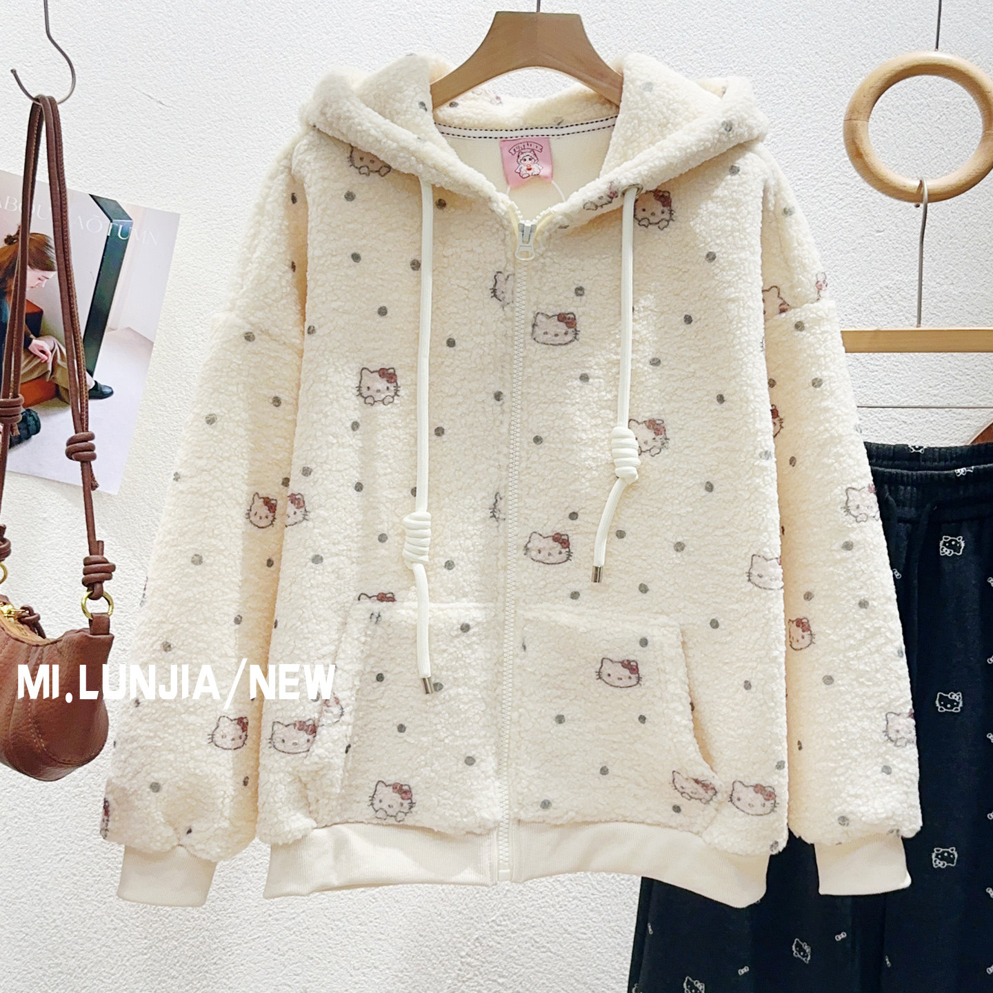 秋冬羊羔绒毛毛外套kitty猫棉服