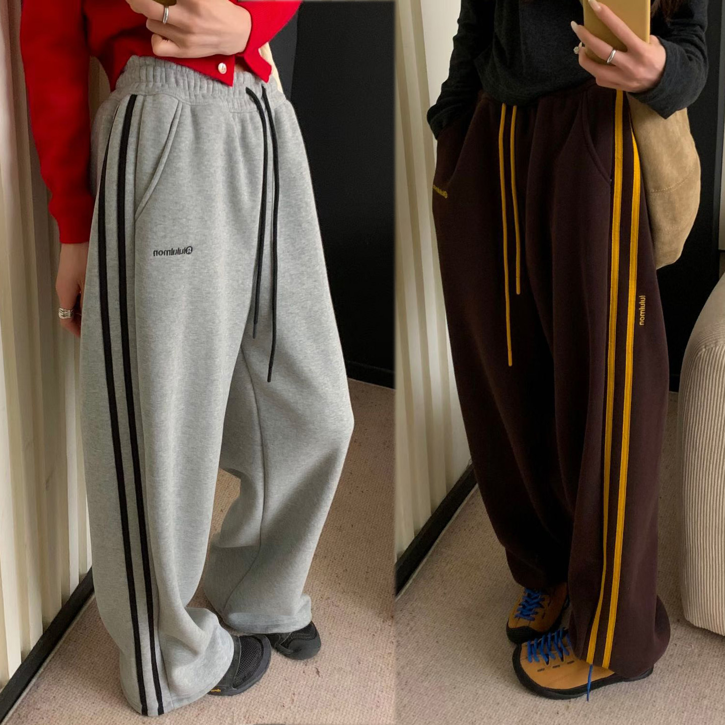 复古显瘦运动休闲卫裤加厚绒大码