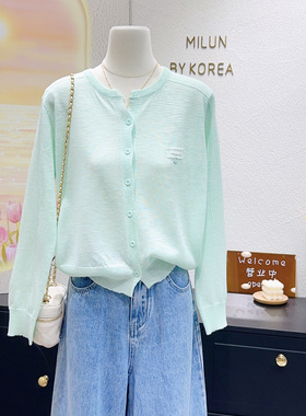薄荷绿色~韩代款春夏季高品质冰丝麻针织衫正肩显瘦防晒外套大码