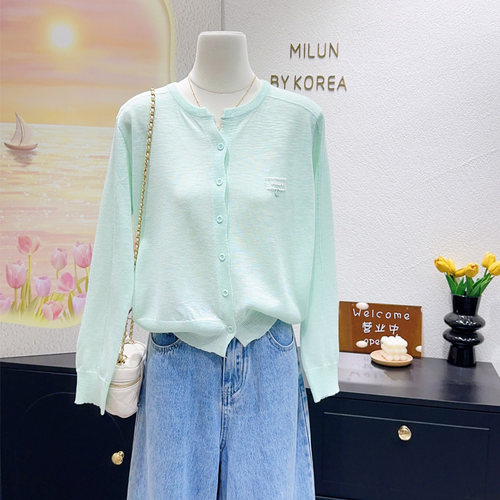 薄荷绿色冰丝麻针织衫防晒外套