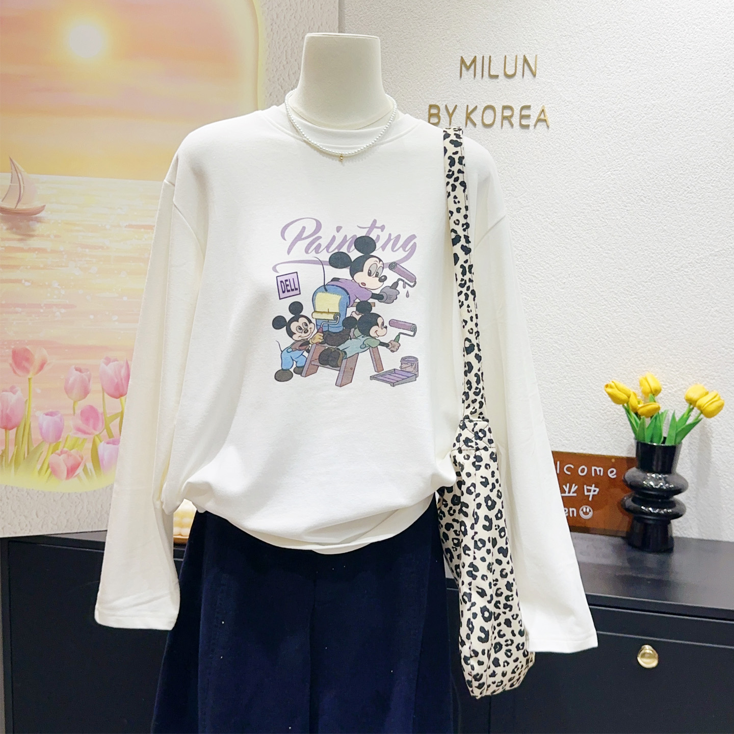 舒适慵懒~韩国东大门秋冬米奇上衣磨毛发热云朵棉长袖T恤打底大码