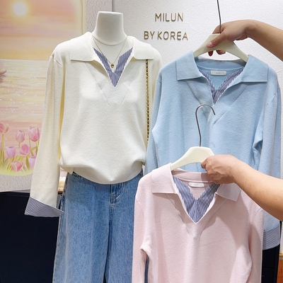 Miu系设计感显瘦衬衫翻领针织衫