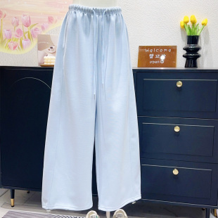 大码 奶蓝色休闲裤 韩国订单2026春高腰抽绳阔腿卫裤 百搭显瘦王炸