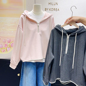 微廓形很显瘦 糯米羊绒上衣韩国订单设计感粉灰色卫衣 2026早春款