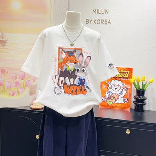 早春新款~小羊纸袋家高品质疯狂动物城100%棉短袖上衣叠穿大码潮