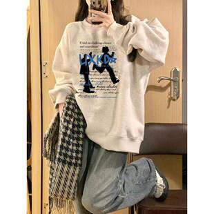 设 春秋薄款 卫衣纯棉布料全棉纯棉美式 覆古圆领无帽卫衣女2025新款