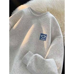 埃及棉卫衣海马棉卫衣白灰色重磅纯棉卫衣男款秋冬青少年初中生高