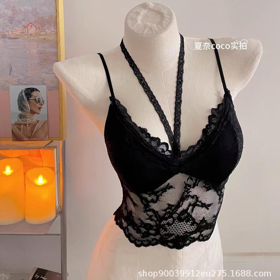 深微吊带巨辣上衣吊带挂脖蕾丝内搭吊带自带胸垫可外穿内衣夏季法