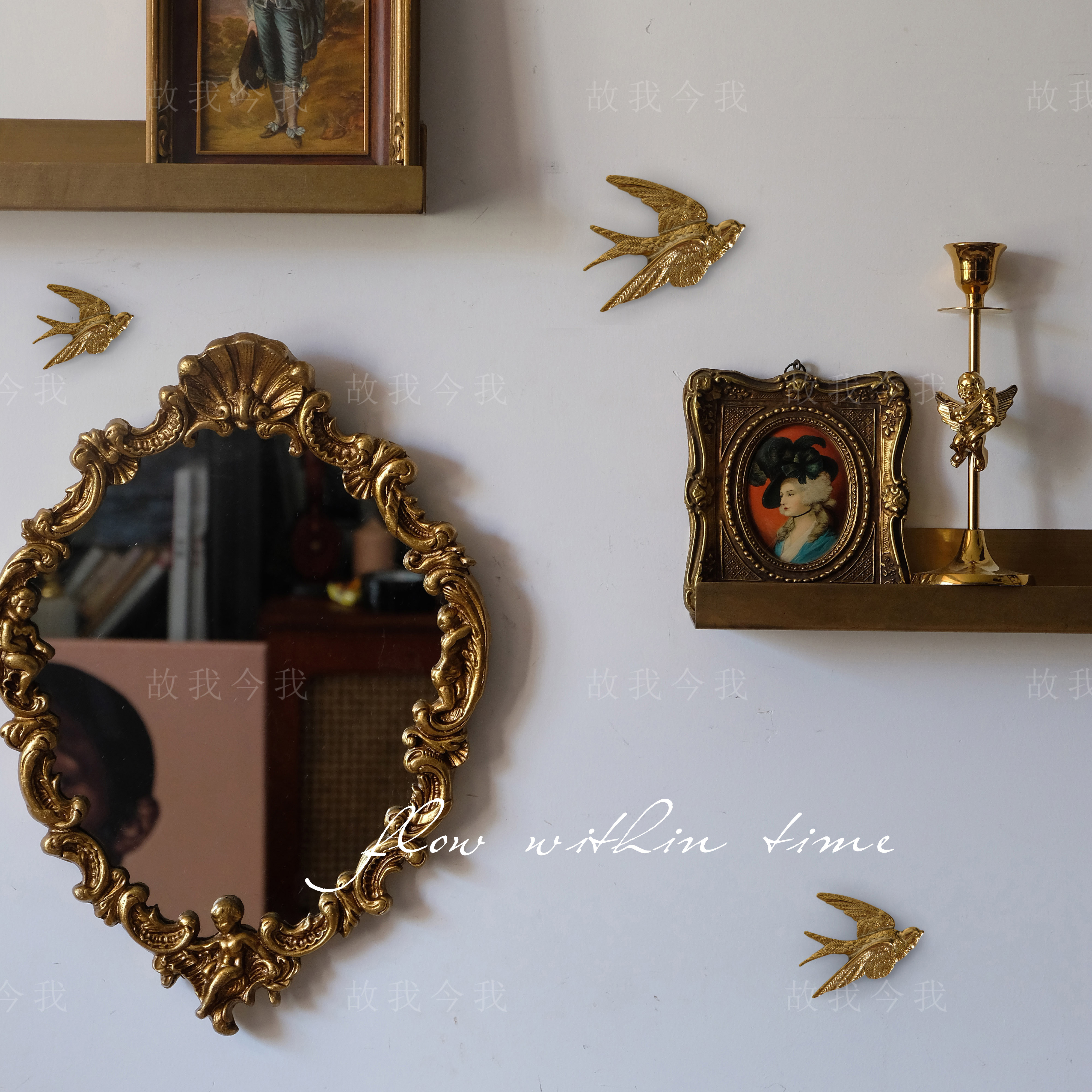 【天使系列壁挂镜】复古雕花金色壁挂镜 化妆镜 画墙装饰镜 中古在类目 家居饰品, 壁饰中 - 来自Buy2taobao.com提供专业的淘宝代购服务
