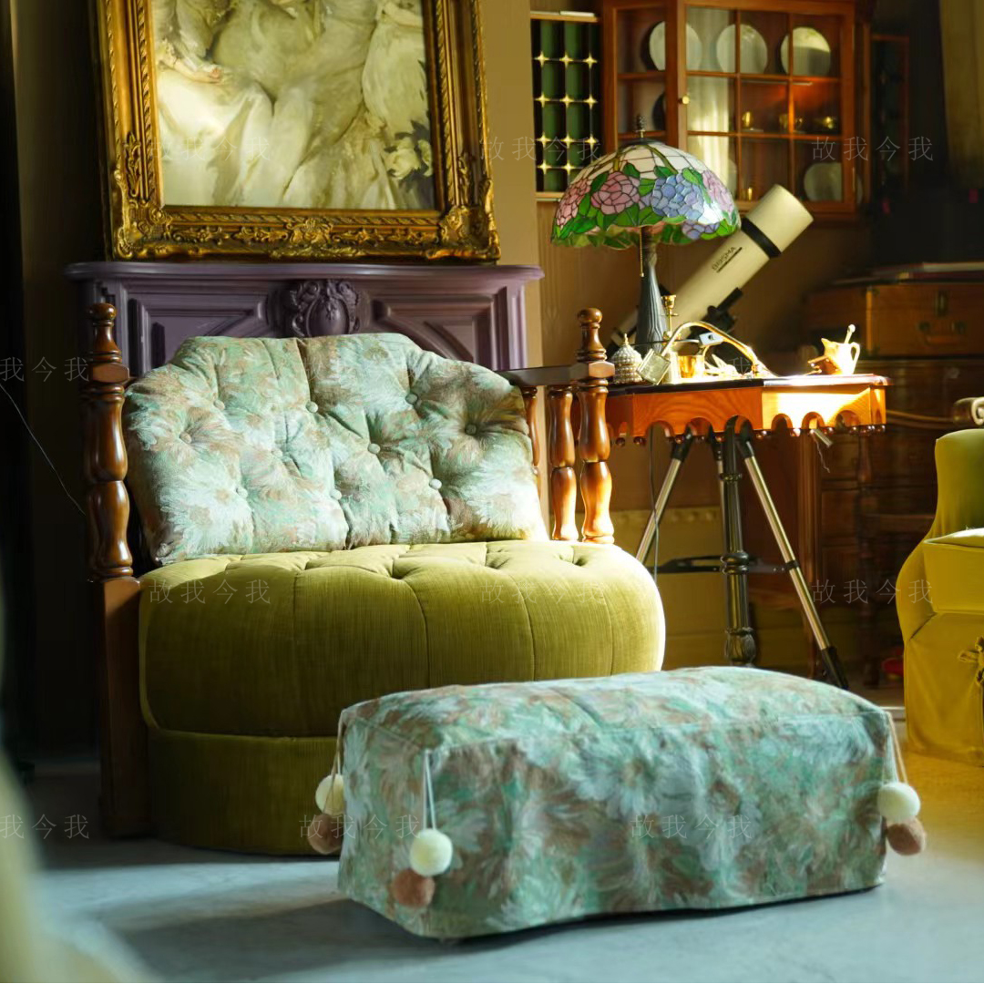 「森林贝果」故我今我复古圆形单人沙发脚踏客厅阳台卧室书房躺椅,住宅家具,布艺沙发,淘宝优惠券,粉丝福利购,淘宝优惠卷