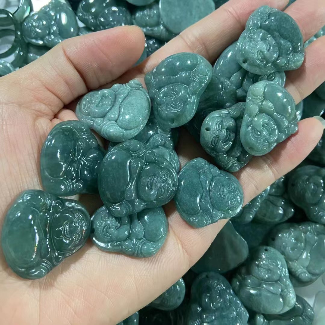 翡翠a货危料观音佛 冰种蓝水隔珠玉器手工编项链手串配件