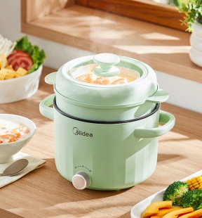 美的电煮锅2.6L家用多功能学生宿舍电火锅煎炒蒸煮一体锅带蒸笼