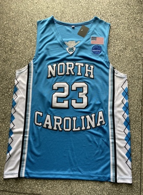 NCAA北卡23号 15号 2号白色 黑色 浅蓝色篮球服刺绣球衣