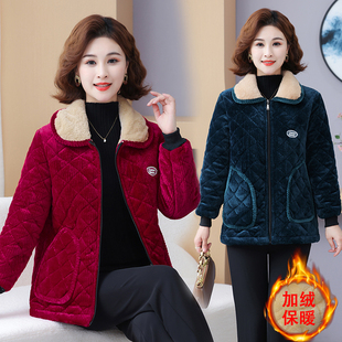 棉衣女加绒加厚罩衣短款外套冬季新款中老年妈妈冬装防寒防污棉服
